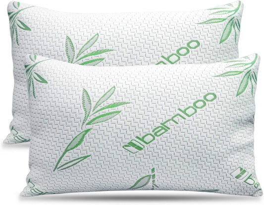 Elif Queen Size Pillows for Sleeping, Set of 2 – Cooling Shredded Memory Foam Pillows with Removable Cover for Back, Stomach & Side Sleepers, Rayon Derived from Bamboo, Queen (2 Pack)