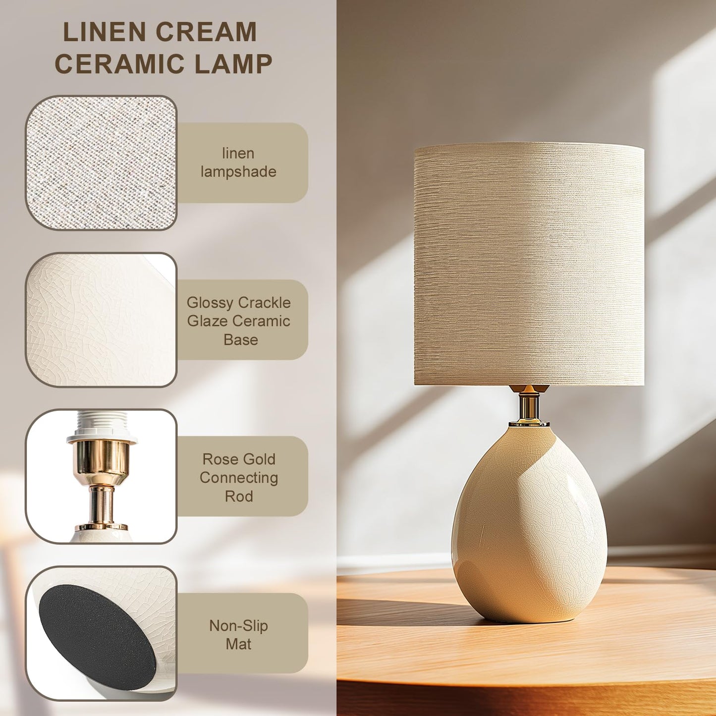 Dawnwake 18.5" Table Lamps Set of 2 for Living Room Bedroom, Bedside Lamps for Night Stands, Desk Nightstand Lamp Dimmable, Modern Linen Cream Ceramic Lamps