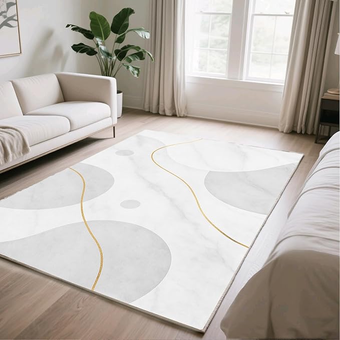 Minimalist Marble Rug - 2x3 Rug, Abstract Marble Bath Rugs, Modern Luxury Doormat, Washable & Non Slip Small Rugs Home Decor