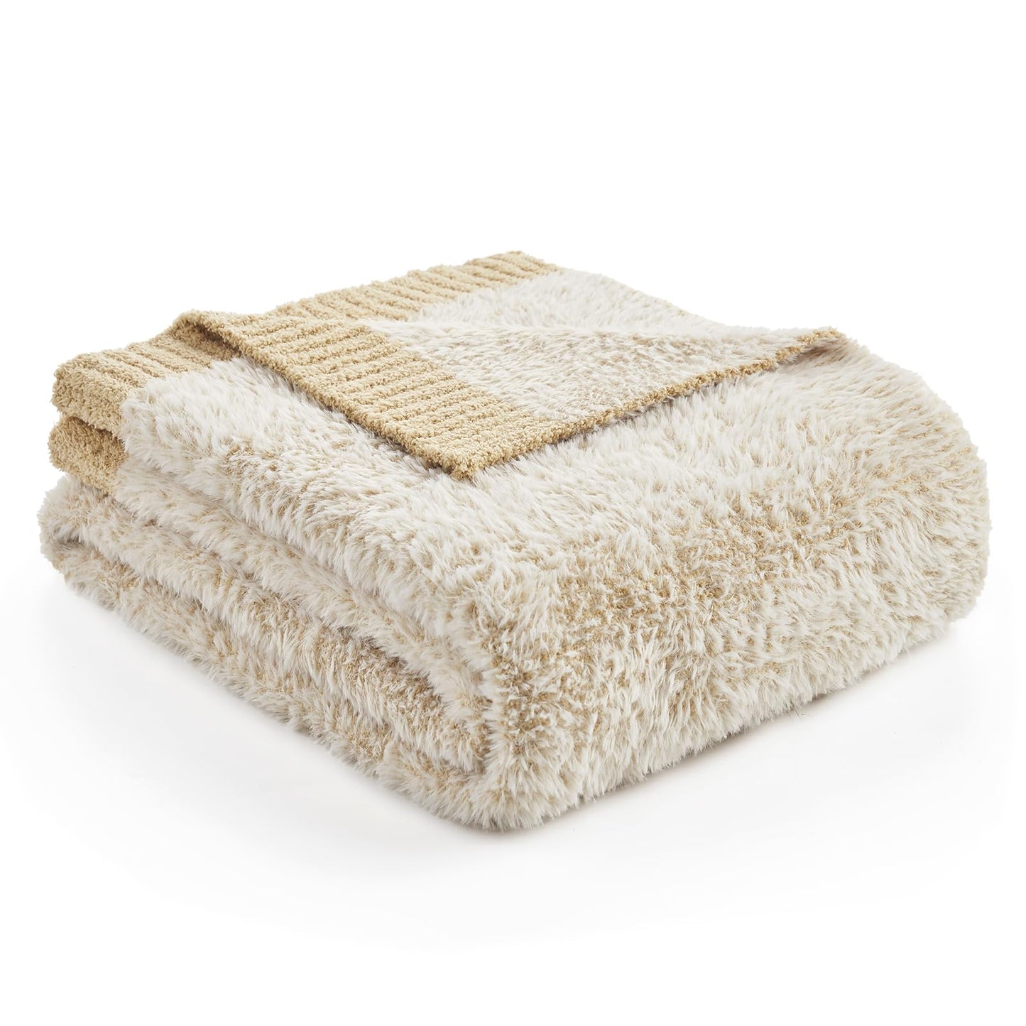 Amélie Home Knit Throw Blanket for Couch, Super Soft Fuzzy Cozy Throw, Giftable Knitted Blanket for Women Men, Birthday, Sofa Bed Living Room Decor, 50" x 60", Heather Beige