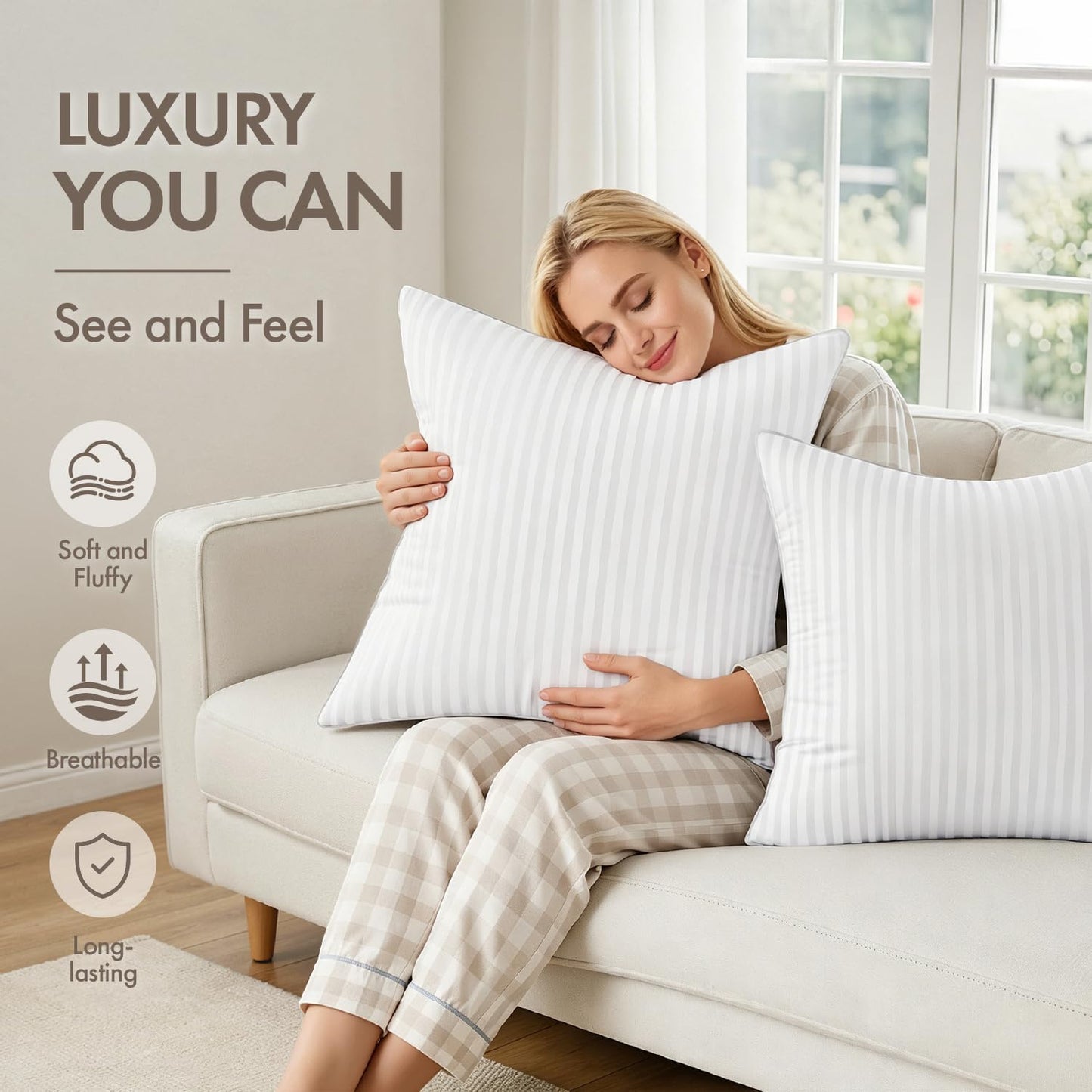 MIULEE 20x20 Throw Pillow Inserts Set of 2 Firm and Fluffy Decorative Throw Pillows for Couch Sofa Bed 100% Virgin Microfiber with Cotton Cover