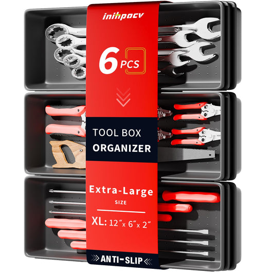 【6 PCS Extra-Large】 Tool Box Drawer Organizer Trays with Non-slip Pads, Heavy-Duty Tool Chest Drawer Organizer for Rolling Tool Chest and Garage Drawers, Truck Toolbox organizer and Workbench Storage