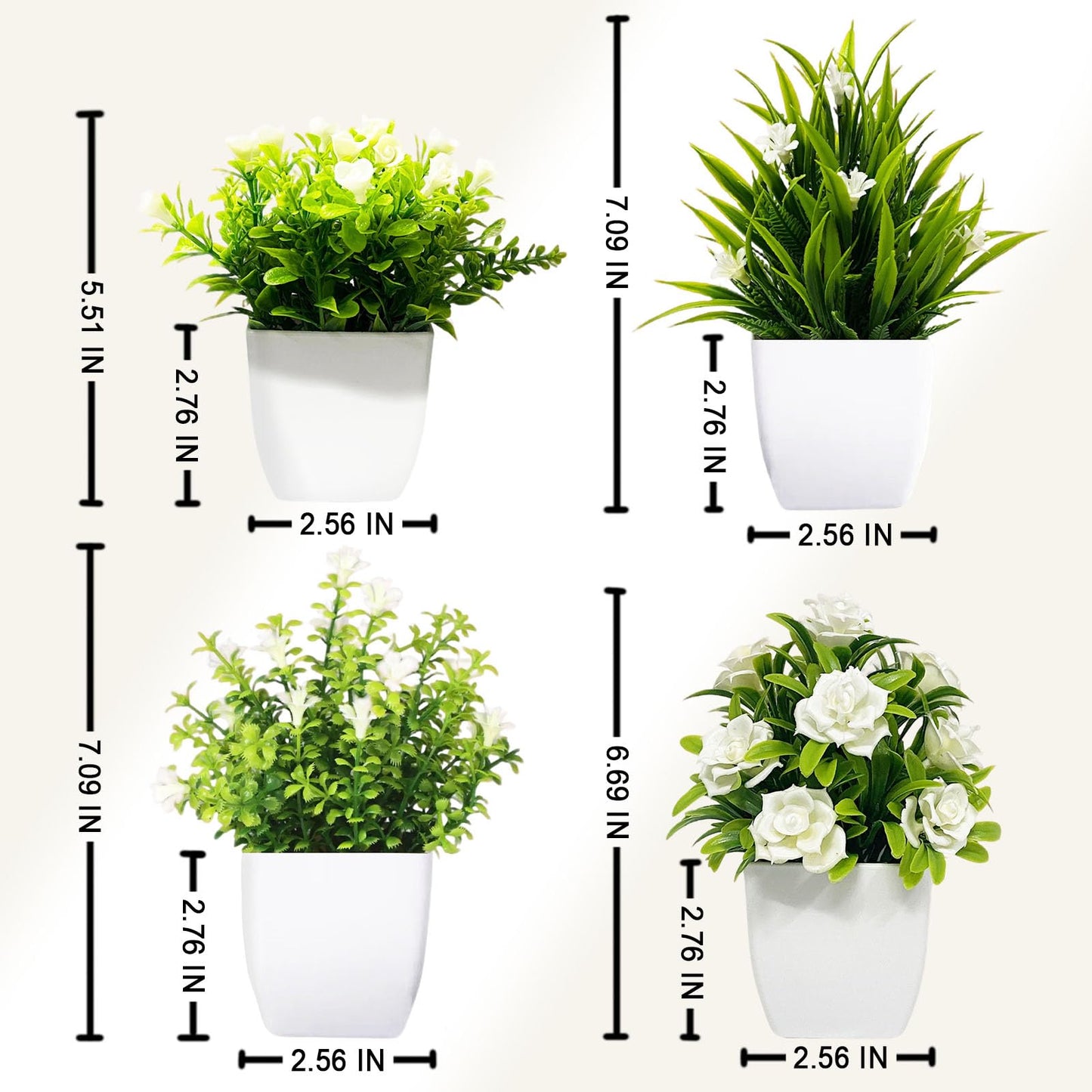 SZC&MFZ Small Fake Plants,4 PCS Artificial Potted Flowers for Home,Bathroom, Room, Bedroom, Living Room, Kitchen and Office Decor.
