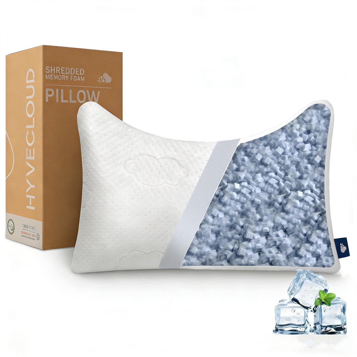HYVECLOUD Shredded Memory Foam Pillows for Deep Sleep Bed Pillow for Neck Support with Removable & Washable Cover,Bend(Pack of 1)
