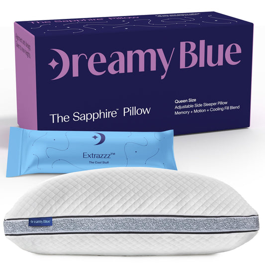 DreamyBlue Gusseted Sapphire Pillow • Adjustable Loft, Luxury Cover, Shredded Memory Foam Fill w/Airflow Beads •Ideal for Wide Shoulders •Neutral Alignment for All • CertiPUR-US Certified Foam (King)