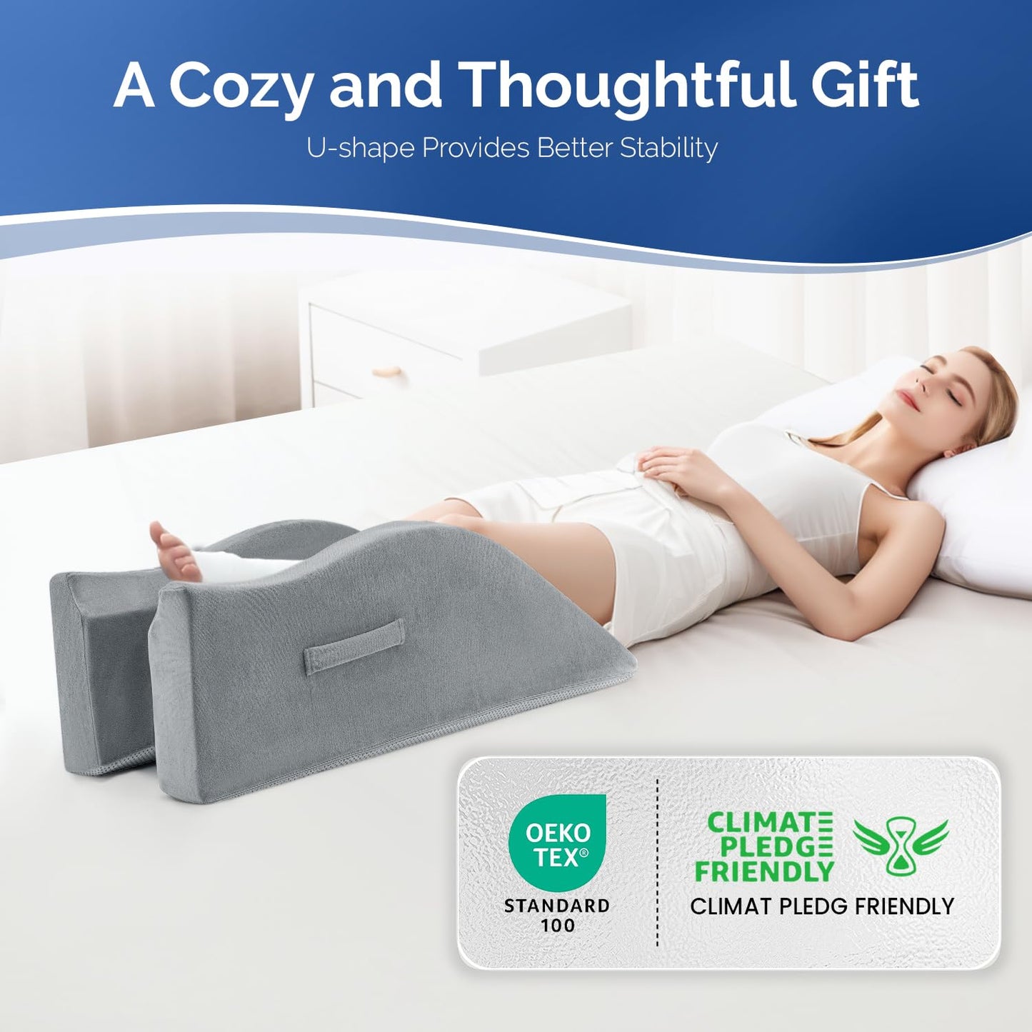 Dreamer Car Leg Elevation Pillow for After Surgery, Injury, or Rest, Ankle Fixation Leg Pillow, Supportive Memory Foam Wedge Pillow for Legs Pain Relief with Anti-Slip Base & 3 Handles