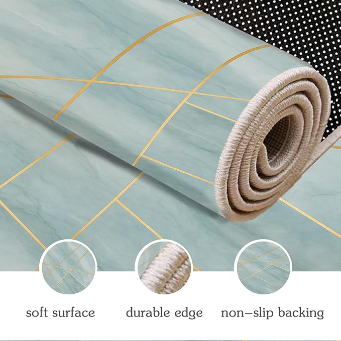 Minimalist Marble Rug - 8x10 Area Rugs, Abstract Line Marble Living Room Area Rugs, Modern Geometric Bedroom Rug, Washable & Non Slip Large Carpet Home Decor