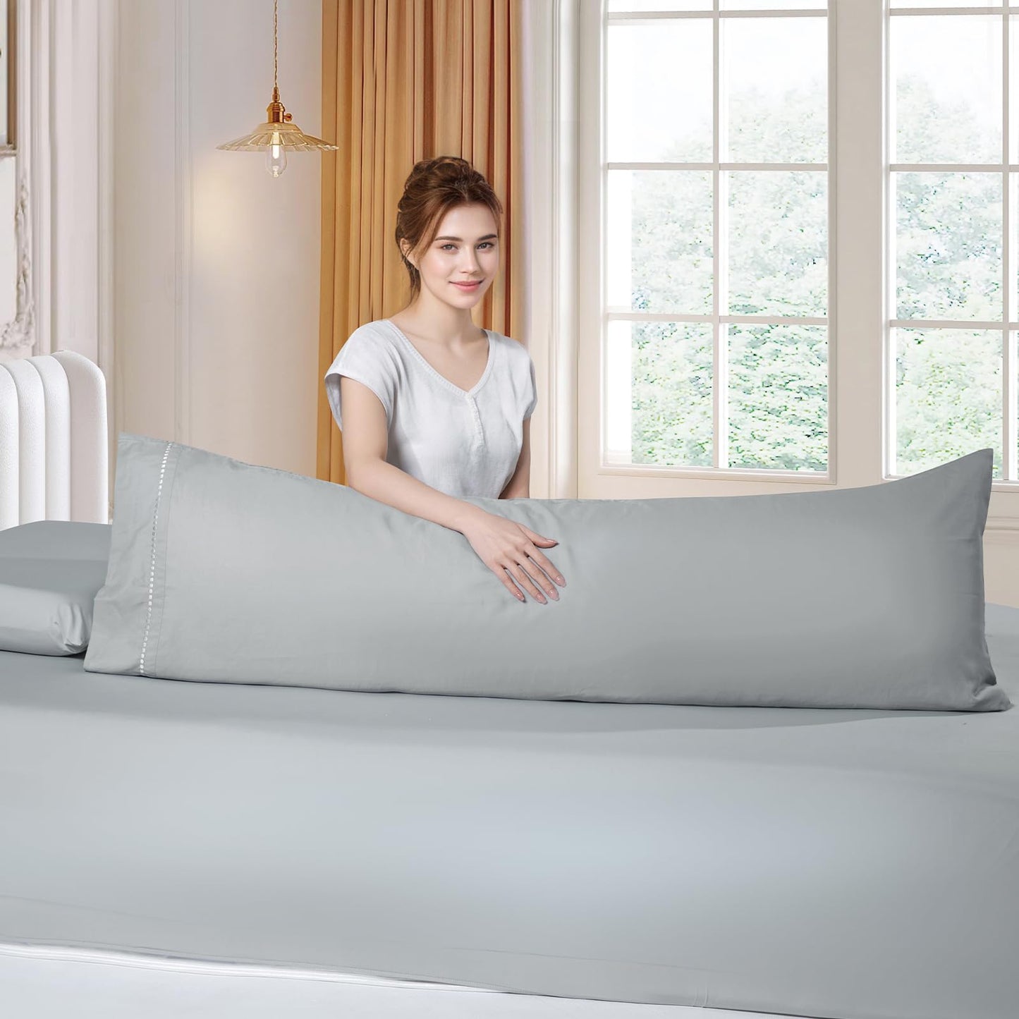 LOVSTOY Cooling Pillow Cases Body Size, Breathable Cool Pillowcases for Hair Skin and Hot Sleepers, Soft Silky Summer Pillow Cover with Envelope Closure, Grey, 20"x54"