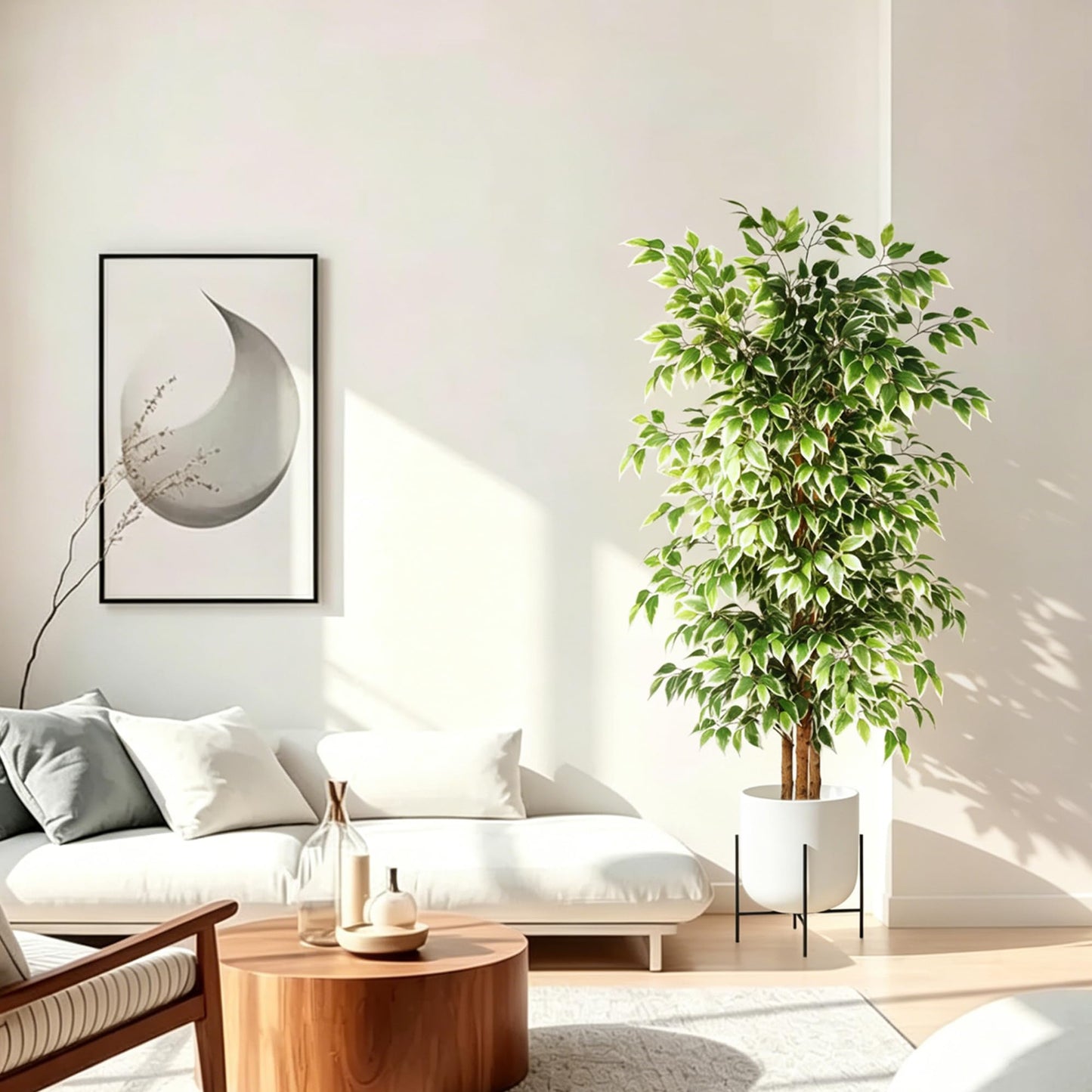 GTIDEA 6ft Ficus Artificial Tree, Tall Faux Trees Indoor with Natural Trunk and Fake Silk Tree Fake Plants for Home Decor Living Room Outdoor Balcony House Office (NO VASE Included)