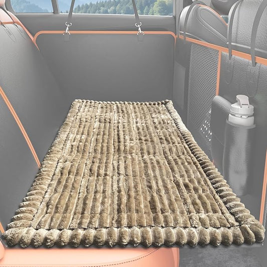 Dog Bed Mat for Car Backseat Extender, Non-Slip Pet Bed Mat for Car Back Seat Protector Cover, Furry Dog Couch Cover, Washable Travel Dogs Bed for Cars, SUVs, Sedans. (51" x 24") (Coffee, M)
