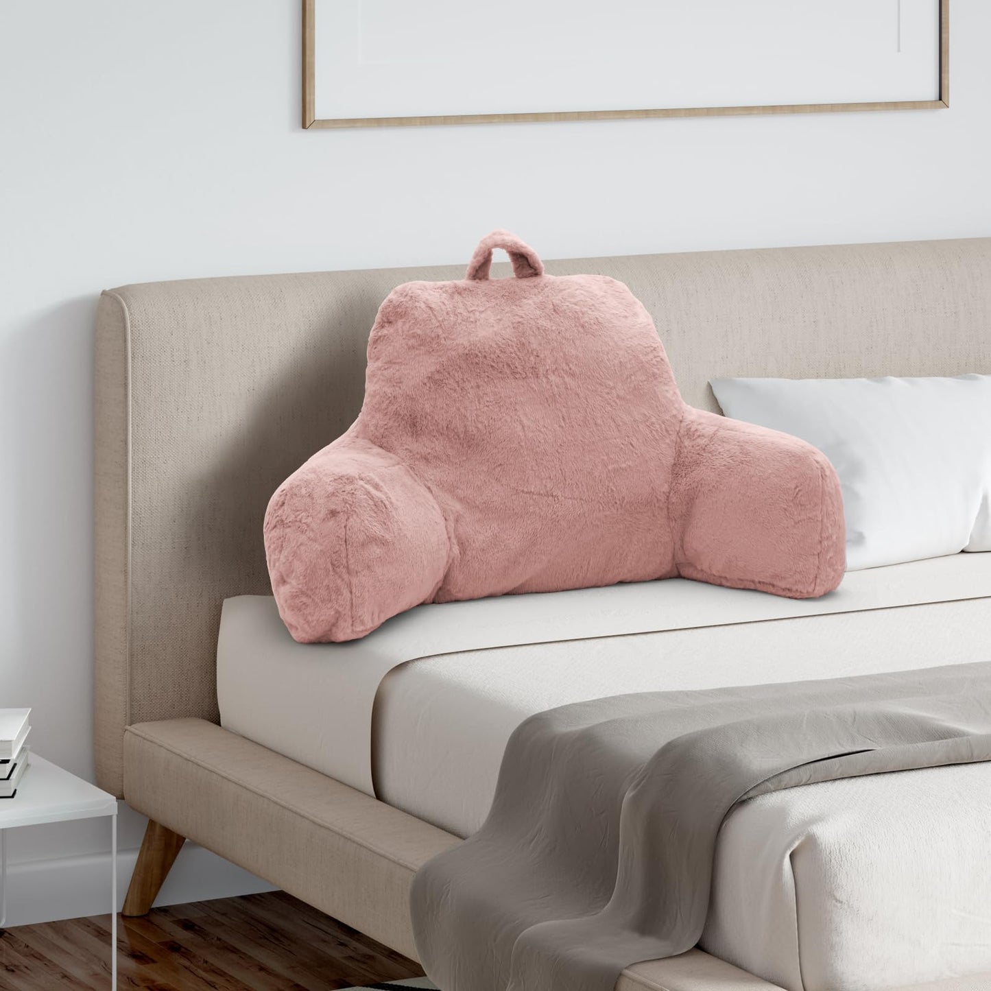 xffzroom Reading Pillow, Back Support Pillow for Bed Sitting Up, Standard Bed Rest Pillow with Arms for Adults,Back Support Pillow for Couch and Chair, Bed Reading Pillow, Pink