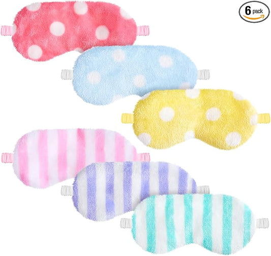 Cuffbow 6 Pcs Plush Sleep Eye Mask Silk Furry Eye Covers for Sleeping Cute Sleep Mask Fluffy Comfortable Sleeping Blindfold for Travel Sleepover Nap Party Supply Women(Lazy,Bright)