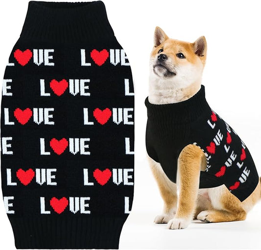 GOYOSWA Valentines Dog Sweater, Dog Valentines Clothes Outfit Knitted Sweaters for Small Medium Large Dogs Pets (Black Love, X-Large)