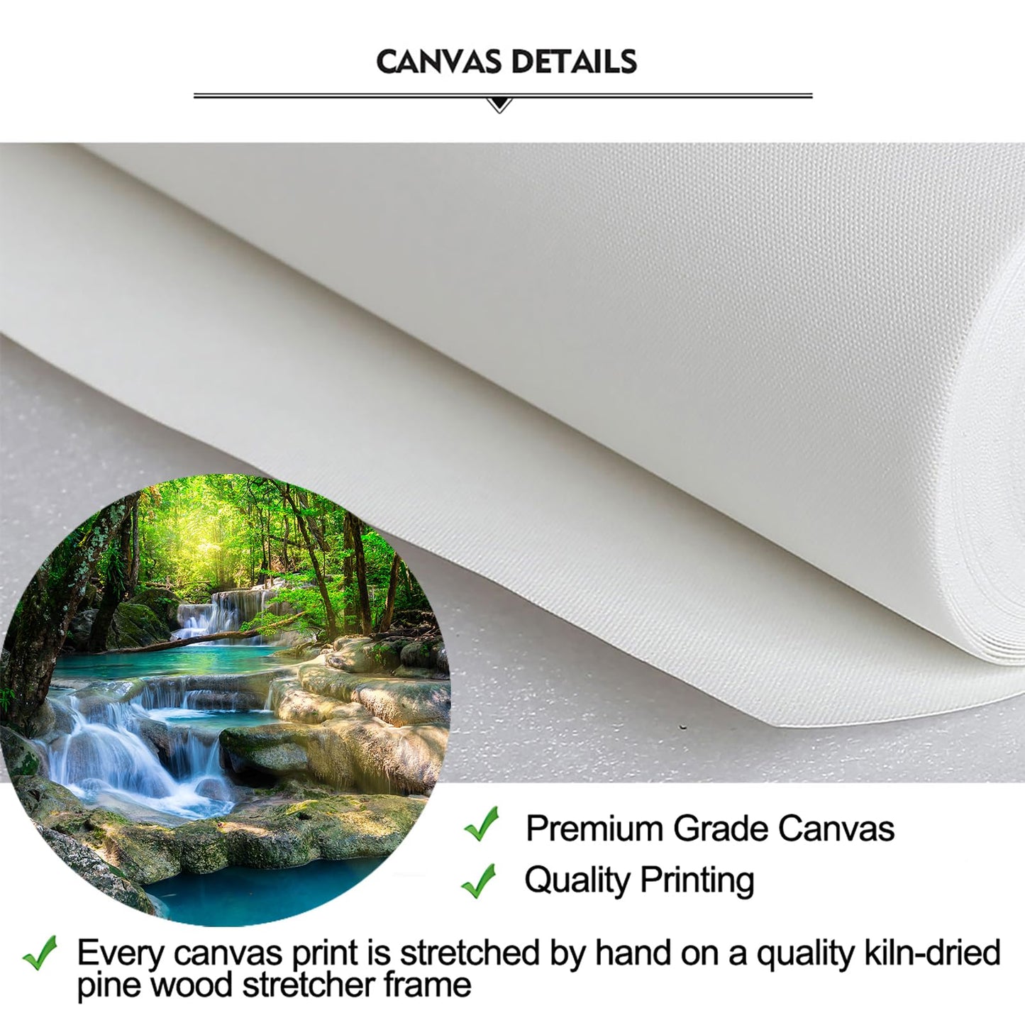 iKNOW FOTO 16x24 Single Piece Canvas Wall Art Nature Landscape Pictures Green Forest Waterfall Poster Canvas Prints Framed Artwork Spa Bathroom Bathroom Room Decor