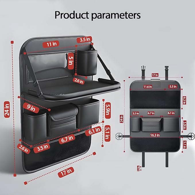 FASTAGEI 2 Pack Universal Foldable Car Backseat Organizer with Table Tray, Car Seat Back Protector with Touch Screen Phone Holder, Premium Leather Kick Mats with Storage Pockets Tissue Box (Black)