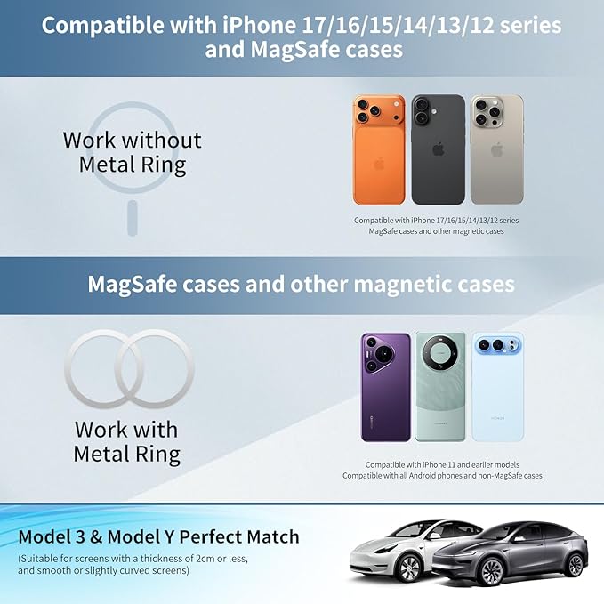 GOAKICHGO Tesla Phone Mount, Car Phone Holder for Tesla New Model Y Juniper Model 3 for Magnetic Car Mount, Magnetic Car Phone Holder fits iPhone 17 16 15 Pro Max, Tesla Accessories (Orange)
