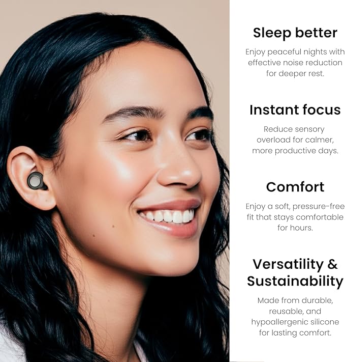 Ear Plugs for Sleeping Noise Cancelling 28dB - Reusable Silicone Earplugs for Sleep, Concert, Work, Study, Travel | 4 Sizes, Comfortable Side Sleepers | Cleaning Tool & Case - HEION Aura