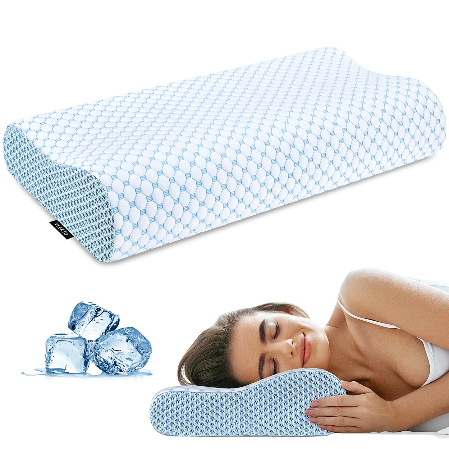 Cervical Pillow for Neck Pain Relief, Contour Memory Foam Pillows for Sleeping, Ergonomic Pillow Adjustable Orthopedic Cooling Pillow Bed Pillow Neck Support for Side Back Stomach Sleepers(Blue)