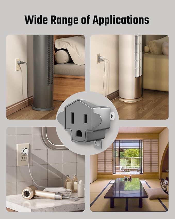 2 Prong to 3 Prong Outlet Adapter, SUPERDANNY ETL Listed 3-2 Prong Adapter, Fire-Retardant (392℉) PBT Material, Heavy Duty Wall Plug Adapter for Old Homes, Travel to Japan, Gray, 6-Pack