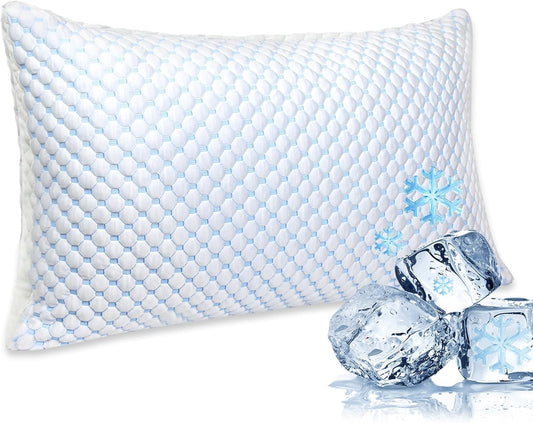 Mooppom Cooling Pillows for Sleeping, Shredded Memory Foam Cooling Pillow for Hot Sleepers, Adjustable Cool Bed Pillows for Side Back Stomach Sleepers(Queen)