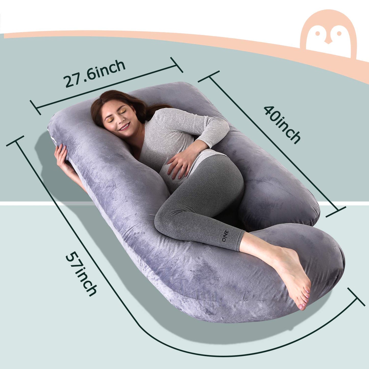 Momcozy Pregnancy Pillows for Sleeping, U Shaped Full Body Maternity Pillow with Removable Cover - Support for Back, Legs, Belly, HIPS for Pregnant Women, 57 Inch Pregnancy Pillow for Women, Grey