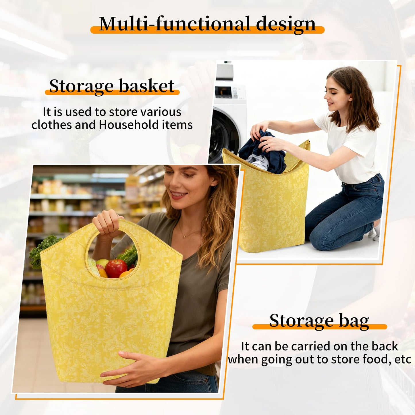 Zhumaotong 18"x17"x9.5" Foldable Laundry Basket, Waterproof Wear-Resistant Fabric Laundry Hamper with Soft Handle, Small Portable Laundry Tote for Dirty Clothes, Grocery, Travel
