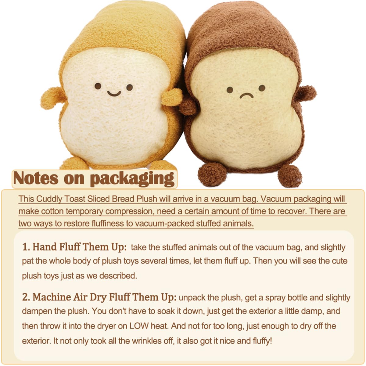 DENTRUN Toast Plush Pillow, Stuffed Bread Shape, Soft Toast Bread Food Plushies, Fun Sofa Cushion, Stuffed Doll Toy for Kids, Adults Gift, Home Bed Room Decor, 15"
