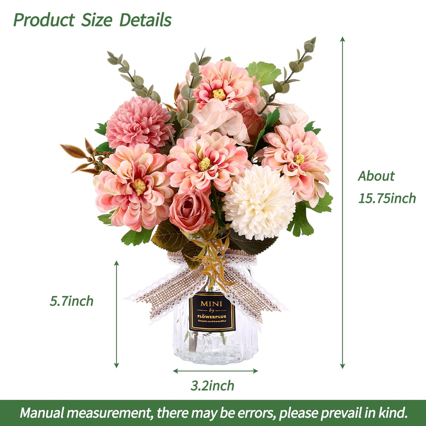CEWOR Fake Flowers in Vase, Artificial Flowers with Vase Faux Silk Floral Arrangement Table Centerpieces Decor for Home Office Dining Farmhouse Coffee Table Living Room Bathroom Plant Decor (Pink)