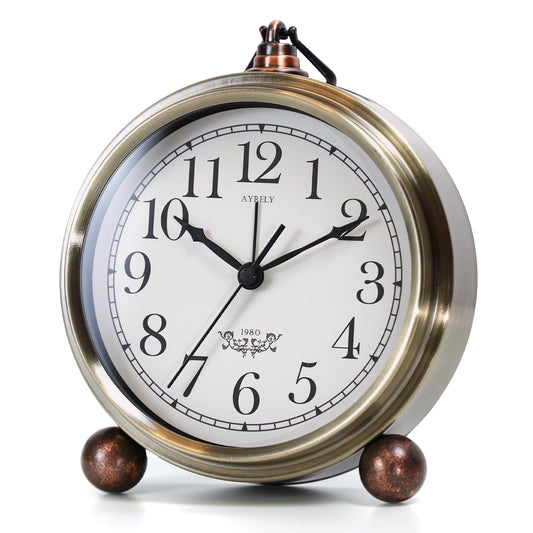 AYRELY® 5.3" Vintage Analog Alarm Clock, Battery Operated Metal Desk Clock, Retro Table Clock with Light for Living Rooms, Bedrooms, Shelf, Home Decor (Gold)