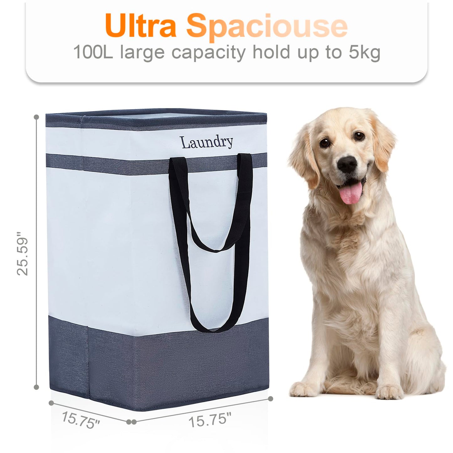FairyHaus Laundry Basket 100L, 2Pack Laundry Hamper with Easy Carry Handles, Collapsible Laundry Baskets Hampers for Bathroom Clothes Storage Black