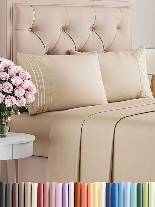 Full Size 4 Piece Sheet Set - Comfy Breathable & Cooling Bed Sheets Set - Hotel Luxury Bedding for Women, Men, Kids, Teens, Boys & Girls - Deep Pockets, Ultra-Soft and Wrinkle Free - Oeko-Tex - Cream