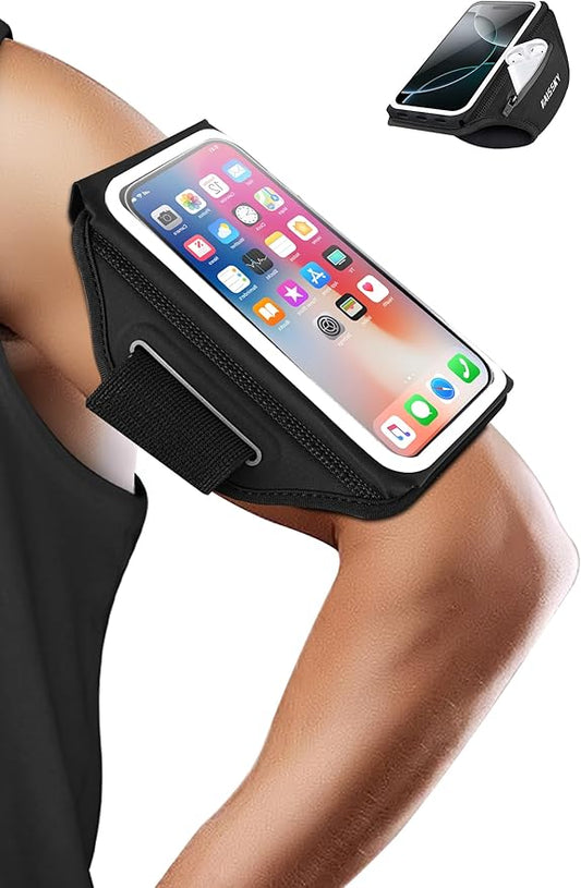 Running Phone Armband with Earphone Holder - 3D Design Cell Phones Armband for iPhone 17/16/15/13 Pro/Plus & S24/S20, Water Resistant Sports Holder with Key Slot - Ideal for 6.9" Phones