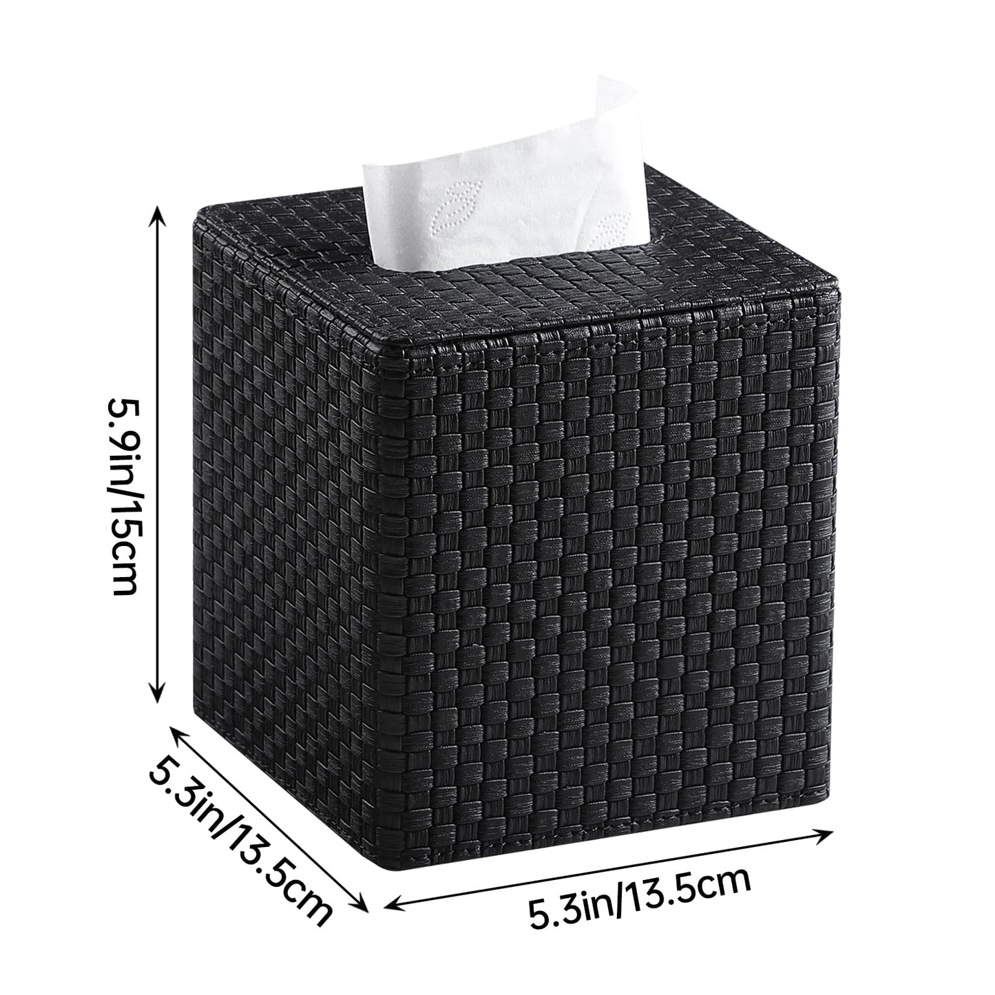 Square Tissue Box Cover, Stylish Leather Tissue Box Holder with Magnetic Bottom, Used As A Decorative Tissue Holder for Living Rooms, Bedrooms, and Desks(Black Woven Pattern)