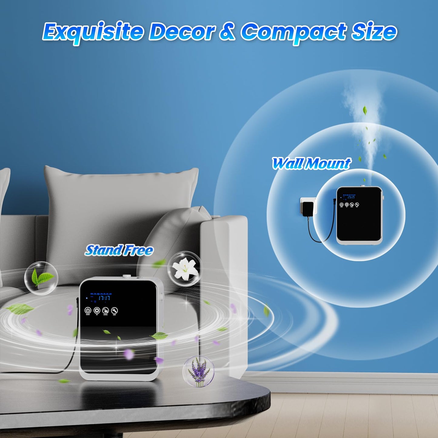 Waterless Essential Oil Diffuser,Whole House Oil Air Diffusers for Home,Hotel,Aromatherapy Scent Diffuser with APP Control & Touch Screen,1500 sq.ft Coverage,Adjustable Level & Auto Timer,Quiet,Black