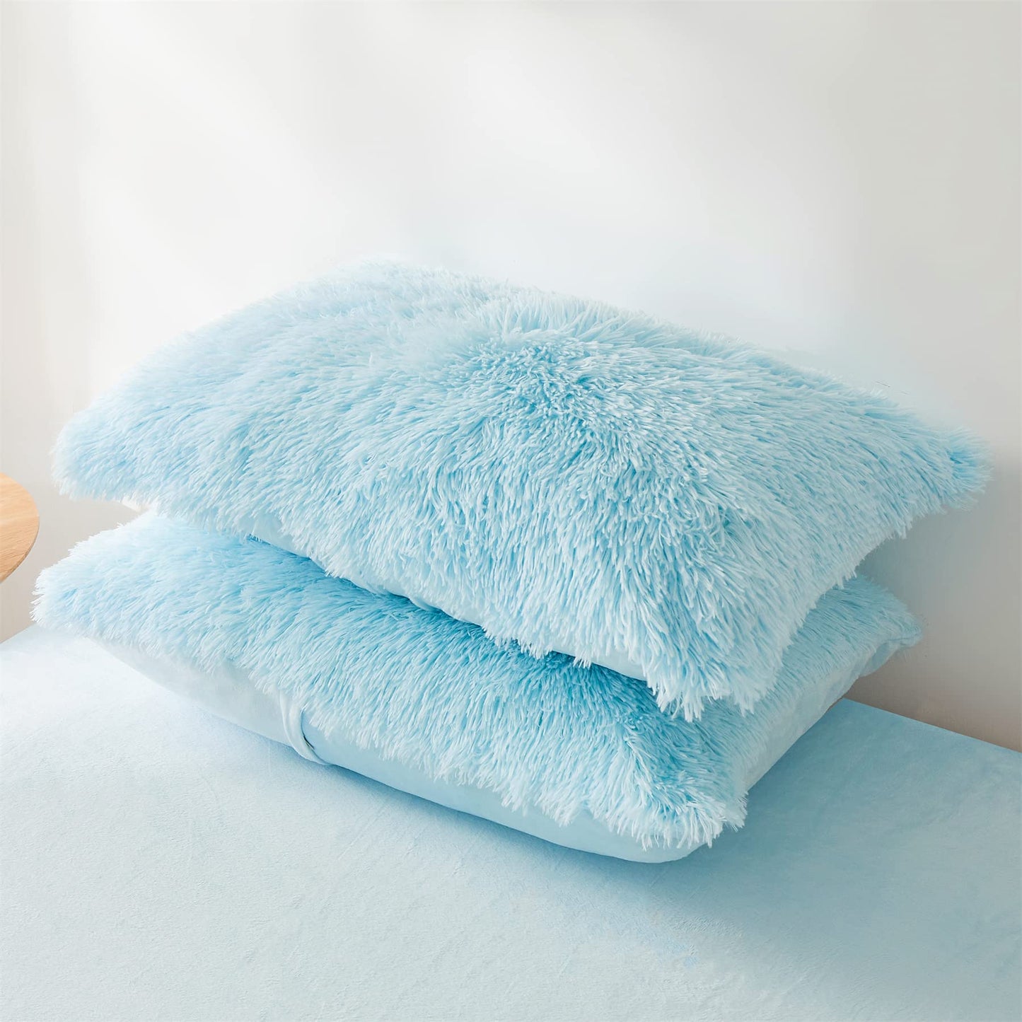 FOPPA Faux Fur Pillow Cases Blue 26"x20", Furry Shaggy Plush Fuzzy Fluffy Decorative Pillow Covers Set of 2, Standard Velvet Cushion Cover with Zipper for Bedroom Interior