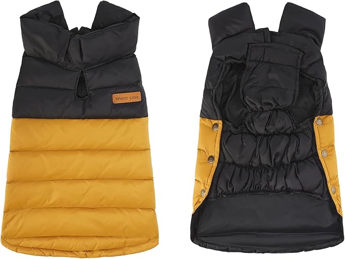 SPACE LION Dog Puffer Jacket, Down Winter Coat, Durable Outdoor Coat for Cold and Windy Conditions, Lightweight & Adjustable Fit Coats for Medium & Large Dogs, (BlackKhaki, Size20/XL)