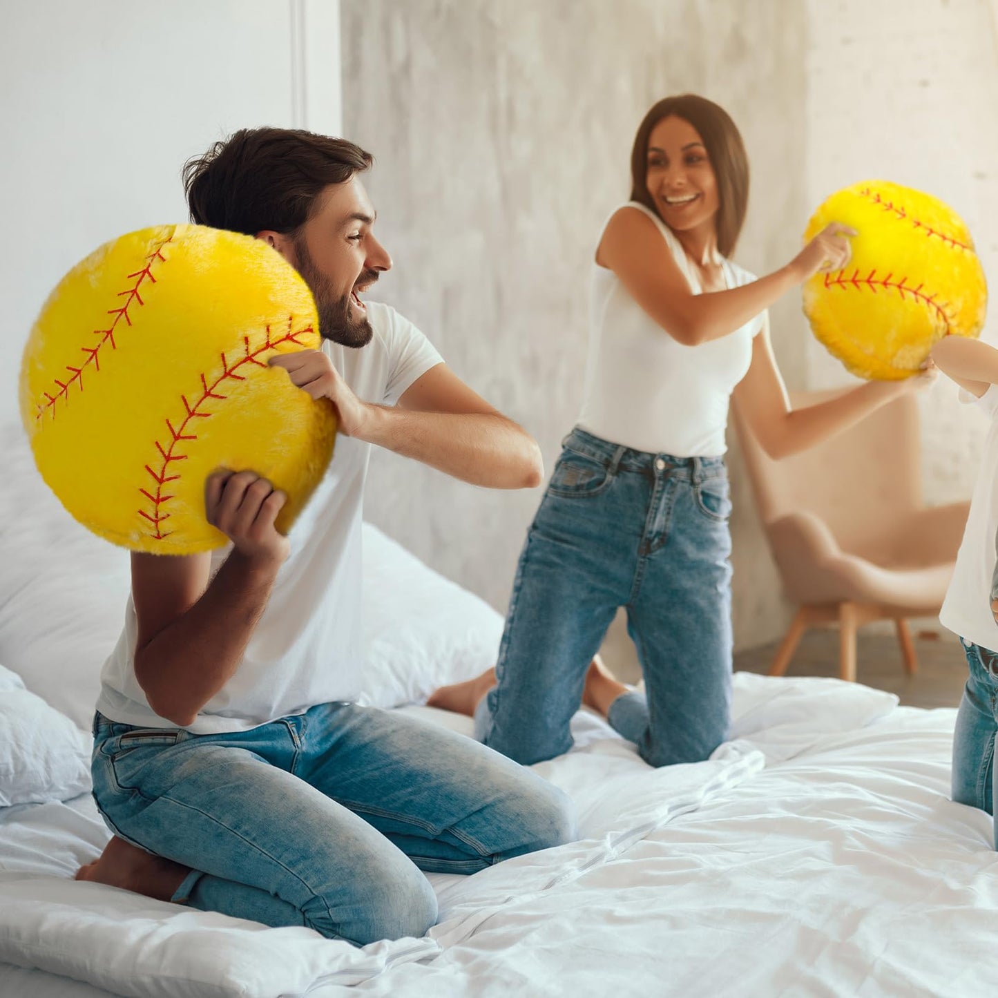 Gerrii 2 Pieces Sports Softball Plush Pillow Sport Theme Fluffy Stuffed Throw Pillow Softball Volleyball Room Decor Gift for Bedroom Decoration Supplies