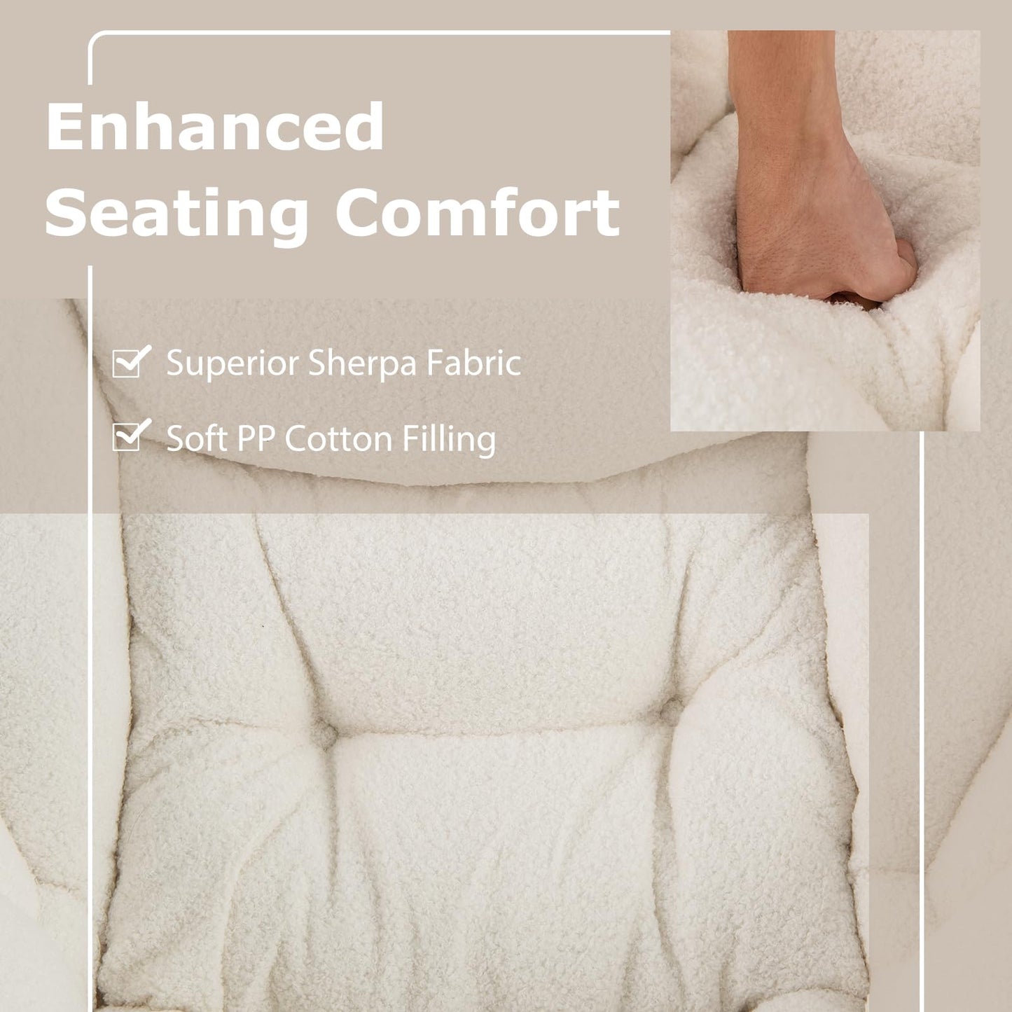 Giantex Lazy Chair with Folding Ottoman, Modern Sherpa Accent Chair w/Steel Frame, Armrests & Pocket, Upholstered Single Sofa Chair Set, Leisure Reading Lounge Chair for Living Room Bedroom (White)