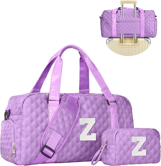 Elilier Initial Gym Bag for Kids Girls, Travel Duffel Bag, Teacher Appreciation Gifts Ideas, Mother's Day Gift Ideas
