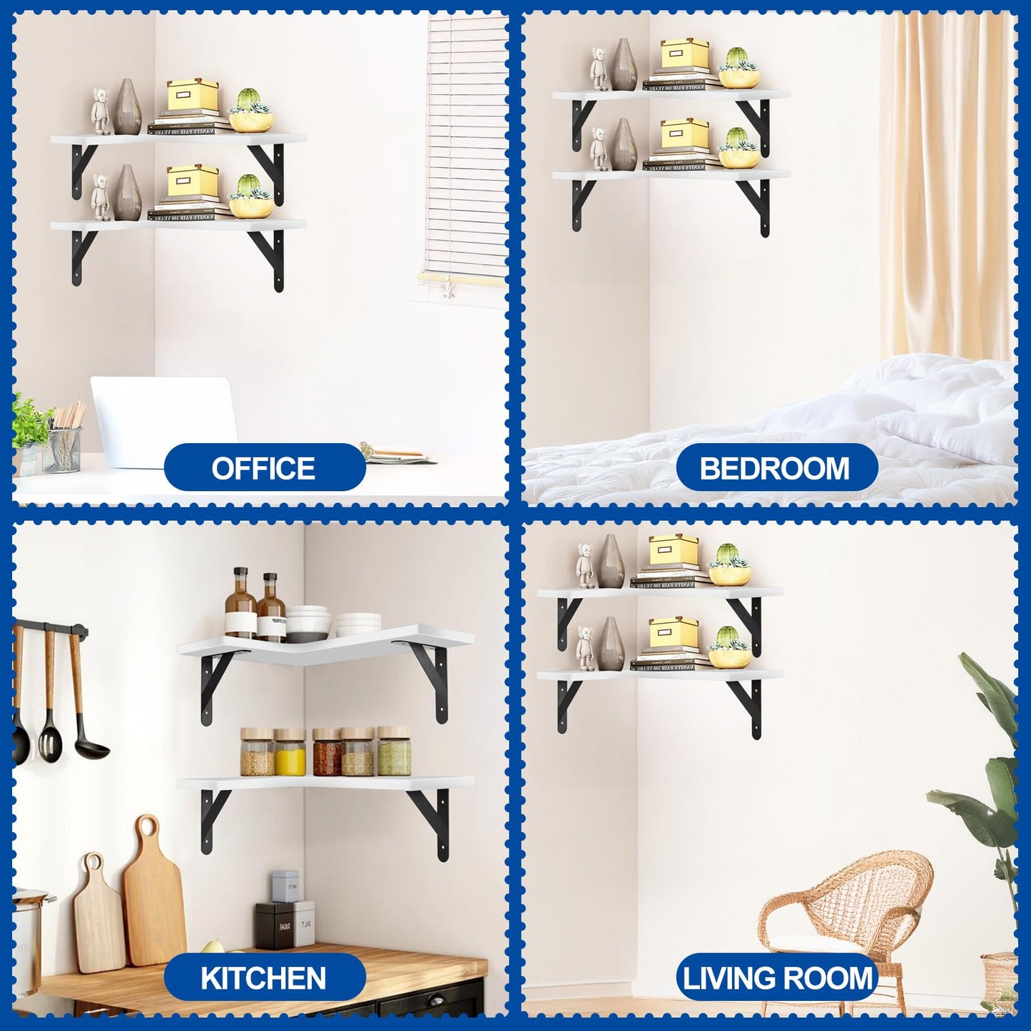 Jeffbaubl 4Pcs Corner Floating Shelves, L-Shaped Wall Mounted Shelf, Wall Mounted Wood Shelves for Storage and Decor, Rustic Wood Corner Shelf for Kitchen Living Room Bedroom, Light Brown