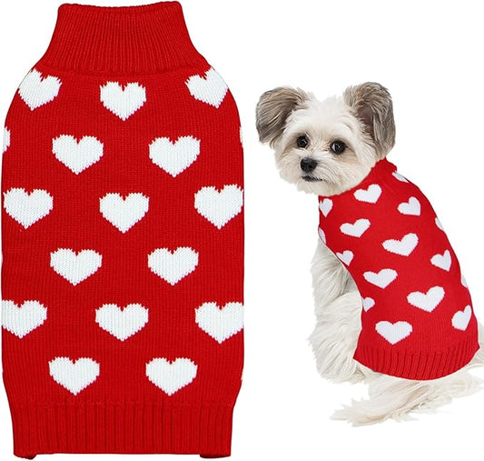 GOYOSWA Valentine Dog Sweater Dog Valentines Clothes Outfit Knitted Heart Sweater for Small Medium Large Dogs Pets (Red, Medium)