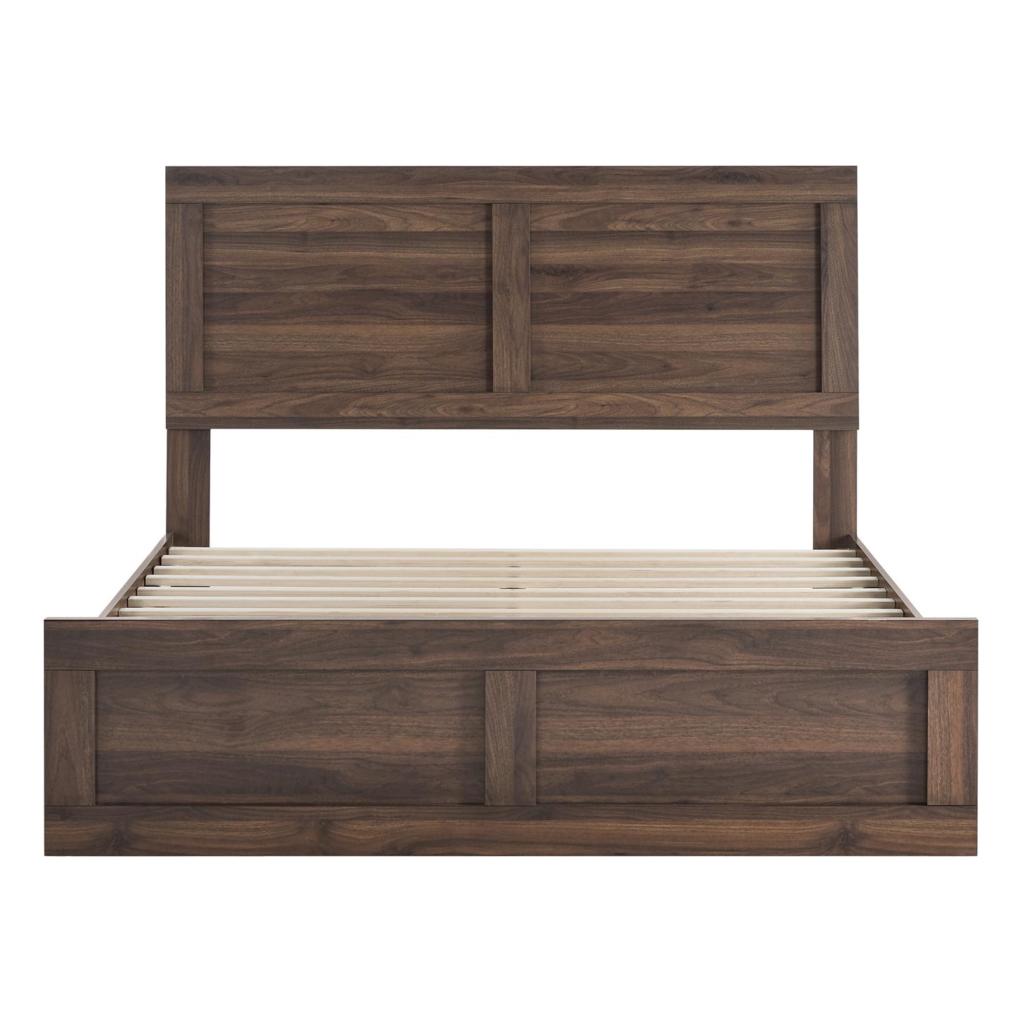 KISLOT Wood Bed Frame, Full Size Wooden Platform Bed Frame with Headboard and Footboard Mattress Foundation Farmhouse Bedroom Furniture No Box Spring Needed