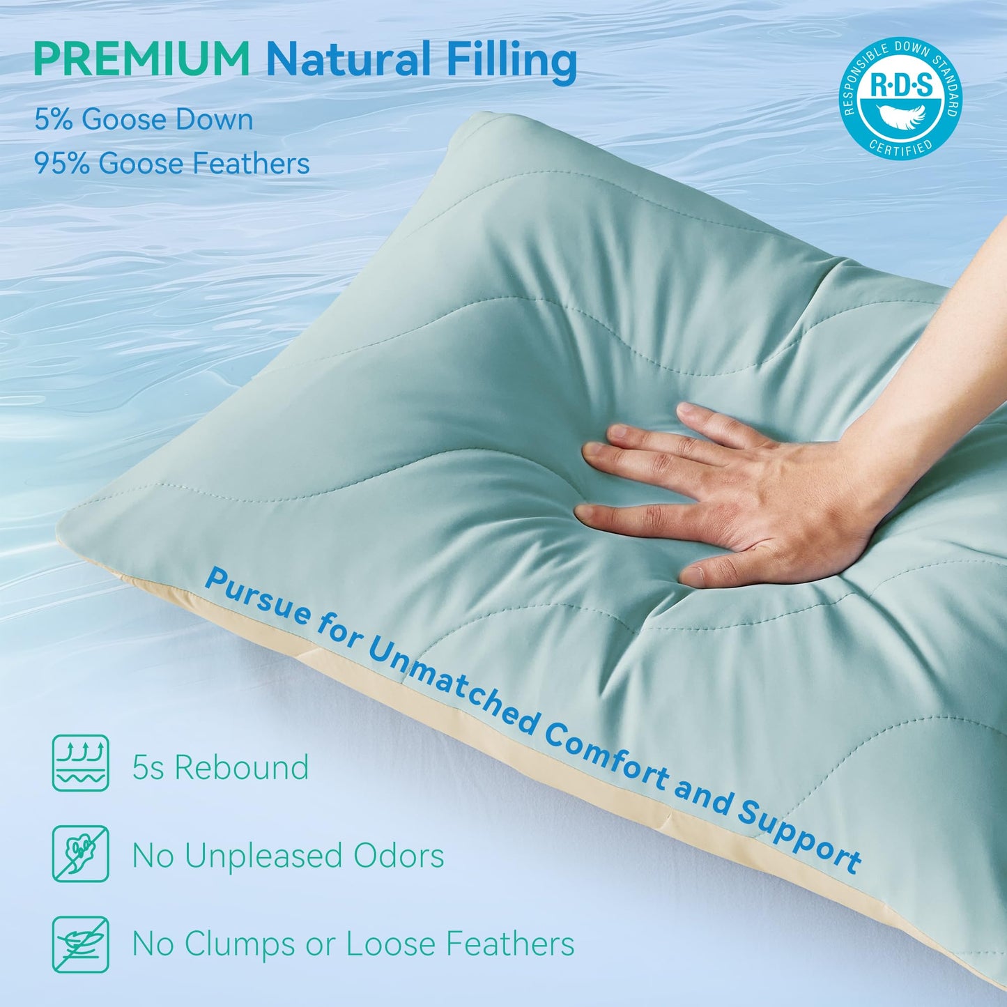 Three Geese Cooling Goose Down Feather Pillows King Size Set of 2 for Hot Sleepers, Q-Max>0.45, Cooling Hotel Bed Pillows with Washable Removable Cover, 20" x 36"