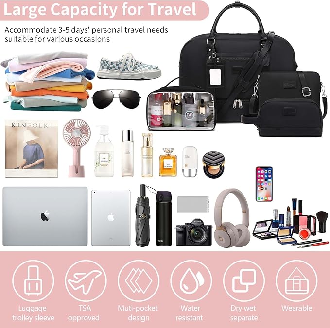 Wogarl Weekender Bags for Women Large Canvas Overnight Bag Travel Duffel Bags Carry on Shoulder Weekend Bag with Shoe Compartment for Travel Night Flight Daily Use