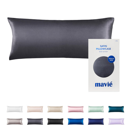 MAVIÉ Satin Pillowcase – Body 20" x 54" – Ultra Soft Cooling Pillow Case for Hair & Skin, Envelope Closure, Single Pack Dark Grey