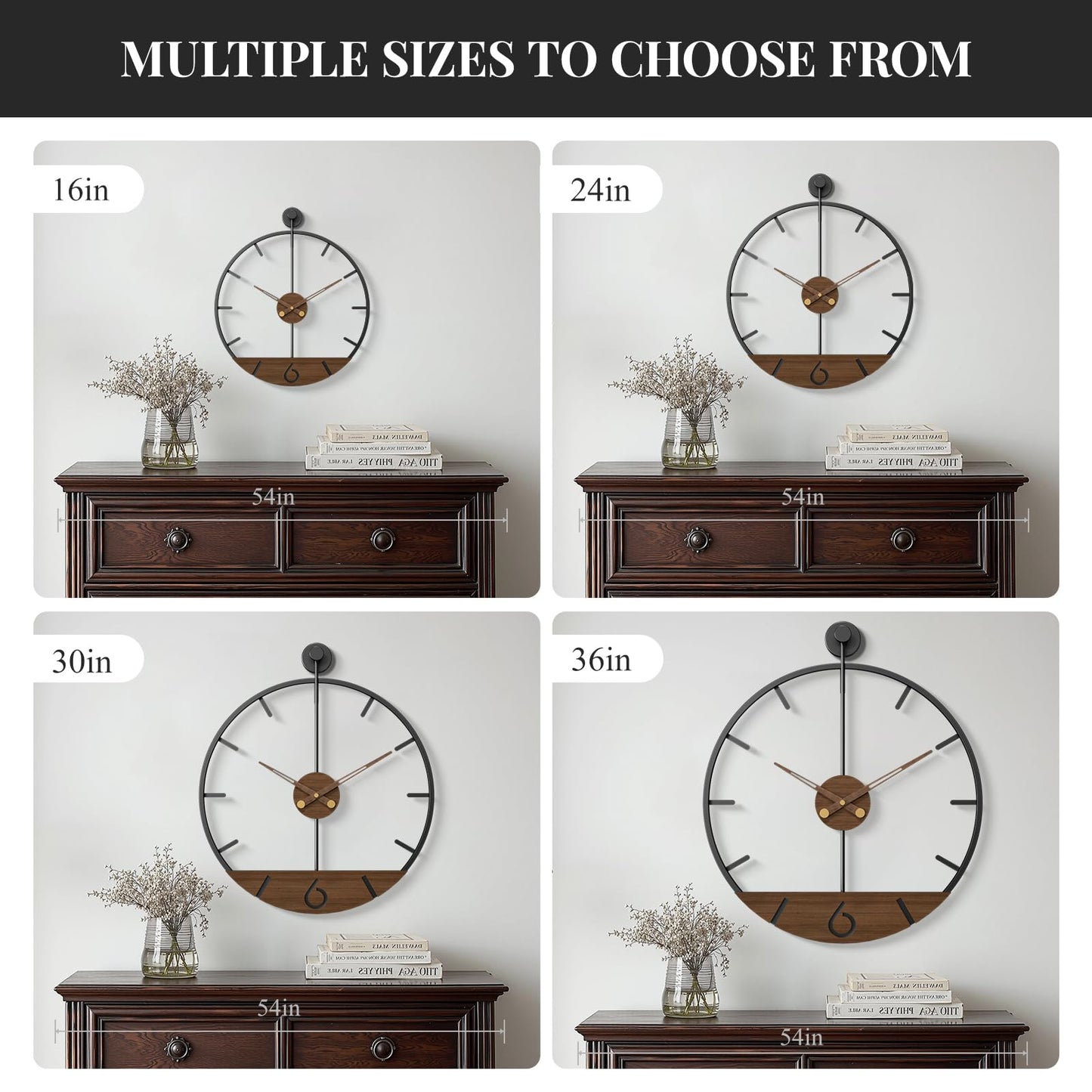 Large Wall Clock 30 Inch, Modern Farmhouse Wall Clock Battery Operated for Living Room Decor, Walnut Wood Dial with Black Metal Frame, Silent Non Ticking Wall Clock for Kitchen, Office, Bedroom