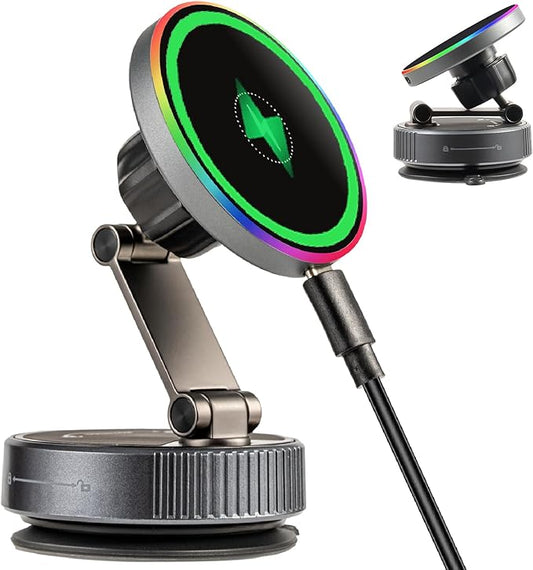 Domiunier For iPhone MagSafe Car Mount Charger[15W Fast Wireless Charging, 120LBS Strongest Suction, 2800gf Strong Magnetic]360° Rotation Adjustable Car Phone Holders for Your Car Dashboard/Windshield