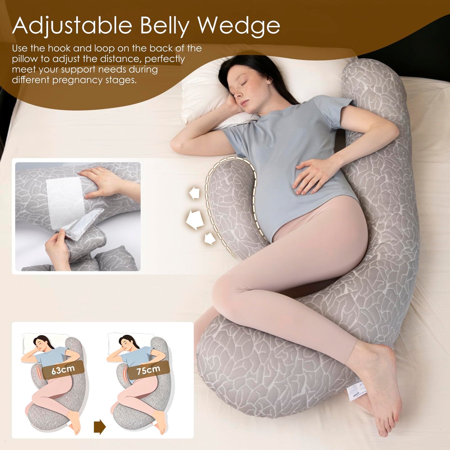 Chilling Home Pregnancy Pillow, F Shaped Maternity Pillow, Adjustable Pregnancy Wedge Pillow with Full Body Support for Back, Belly, Hips, Legs, Pregnant Pillows for Side Sleeping with Cooling Cover