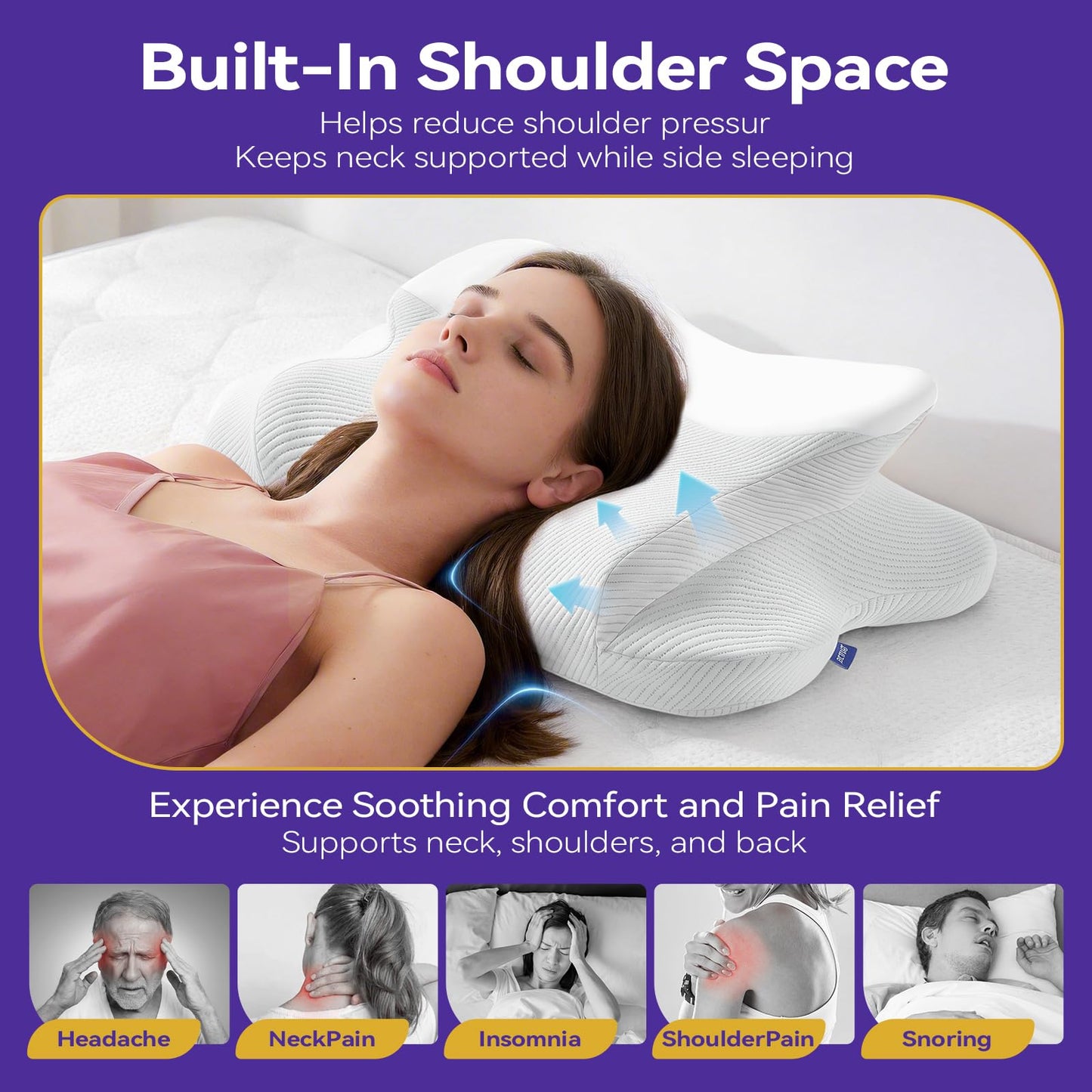 ofwaterstroll Cervical Pillow for Neck Pain Relief, Ergonomic Dual-Height Memory Foam Pillow with Cooling Breathable Cover for Side, Back & Stomach Sleepers –Beige