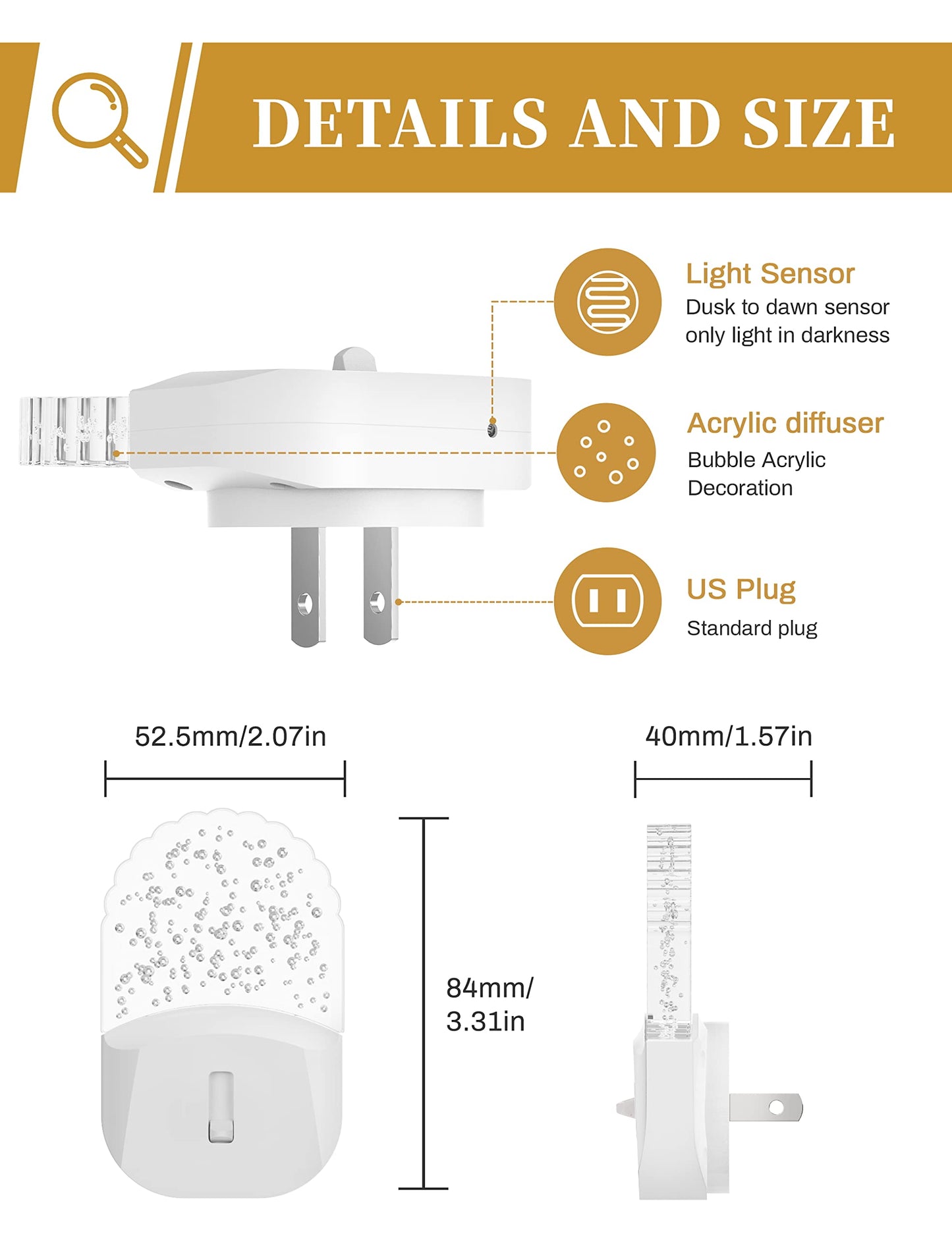 DORESshop LED Night Light, Baby Night Lights [2 Pack], Plug in Night Light with Auto Dusk to Dawn Sensor, Adjustable Brightness NightLight for Kids, Bathroom, Bedroom, Nursery Room, Soft White 3000k
